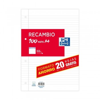 Recambio Oxford 100430210 A4 80+20 hojas 4 taladros Horizontal