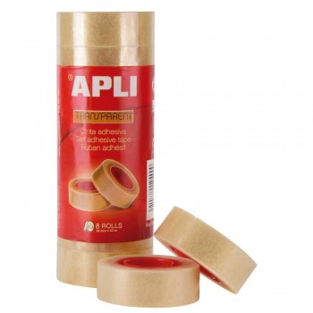 Cinta adhesiva Apli 12490 rollo transparente 19mm x 33m torre 8 unidades