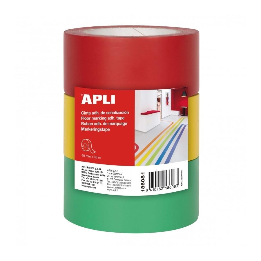 Precinto Apli 18608 rojo/amarillo/verde 40mmx33m 3 unidades