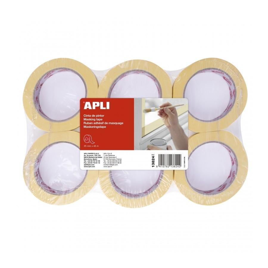 Cinta adhesiva pintor o carrocero Apli 13824 rollo papel 60g 25mmx45m