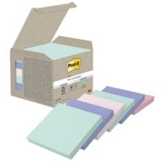 Notas adhesivas recicladas 3M 7100259123 Post-it - 100 hojas - 76 x 76 mm - Colores surtidos pastel - Pack 6 blocs