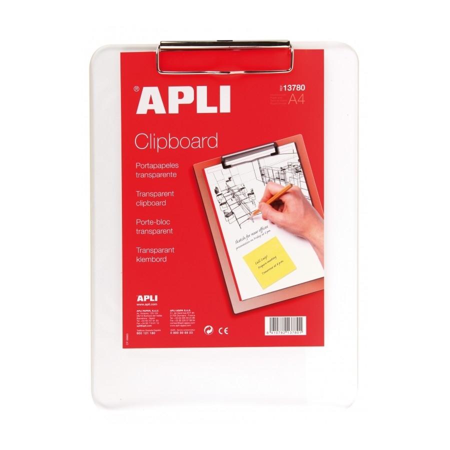 Carpeta con pinza Apli 13780 A4 plástico transparente