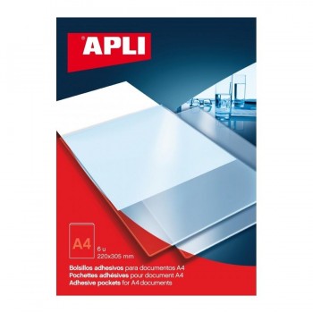 Fundas adhesivas Apli 02575 A4 220x305mm 6 unidades