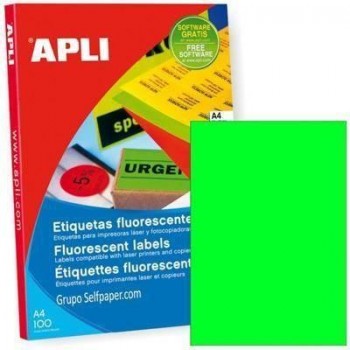 Etiqueta  APLI 11750 210*297 fluorescente verde caja 100 unidades
