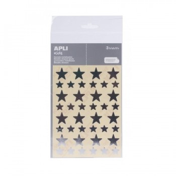 Gomets Apli 11806 estrellas metalizado plata 12,5mm y 19,5mm 3 hojas 120 unidades