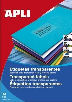 Etiquetas poliéster transparente imprimibles Apli 10968 laser resistentes intemperie 63,5x38,1mm 20 hojas 420 unidades