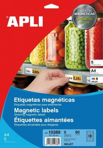 Etiquetas magnéticas Apli 10388 imantadas 80x28mm 5 hojas 90 unidades