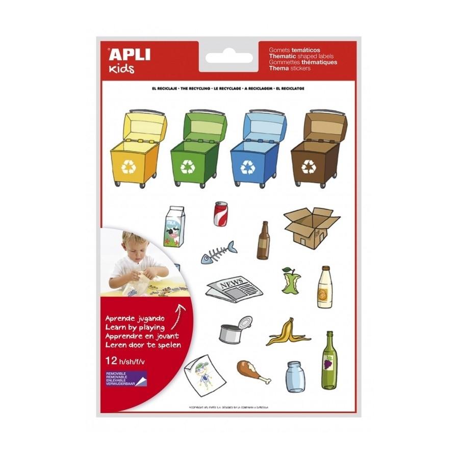 Gomets Apli 12788 temáticos reciclaje removibles 12 hojas 276 unidades