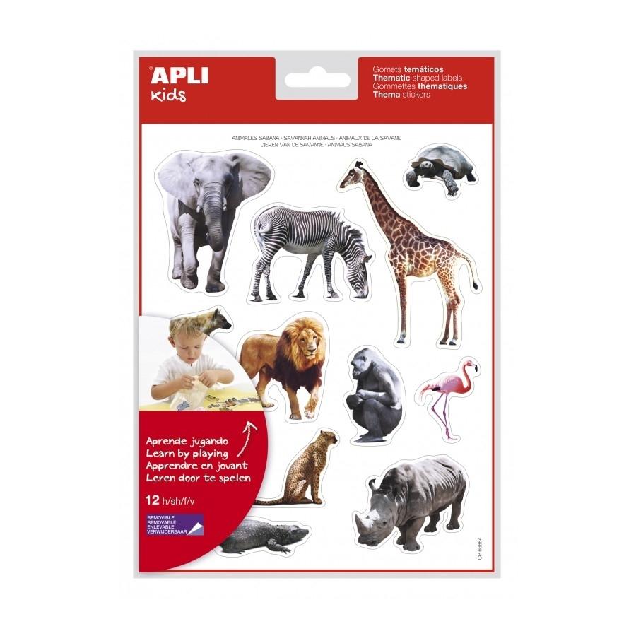 Gomets temáticos Apli 16622 animales sabana removible 12 hojas 216 unidades