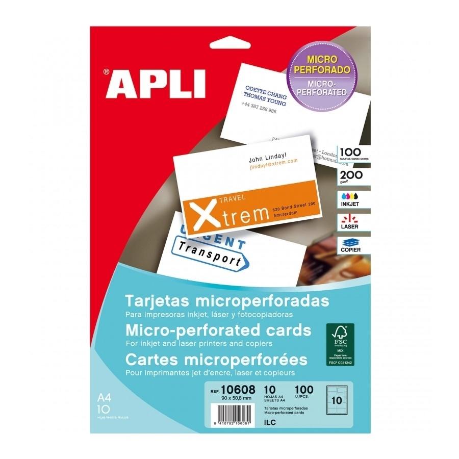 Tarjetas de visita imprimibles Apli 10608 microperforadas mate 90x50,8mm 200g 10 hojas 100 unidades
