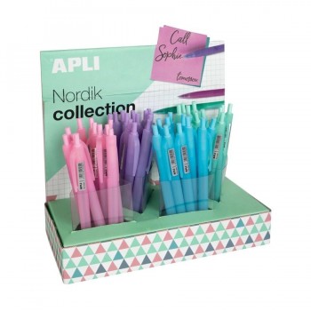 Expositor Apli 18280 boligrafo gel surtido Nordik tinta azul 48 unidades
