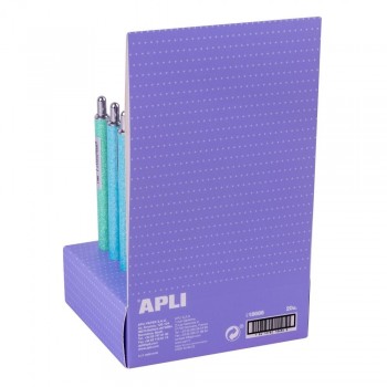 Expositor Apli 18686 boligrafo glitter tinta azul 20 unidades