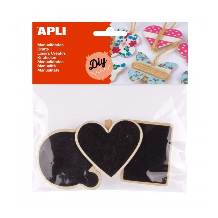 Pinzas de madera con pizarras Apli 14782 formas surtidas