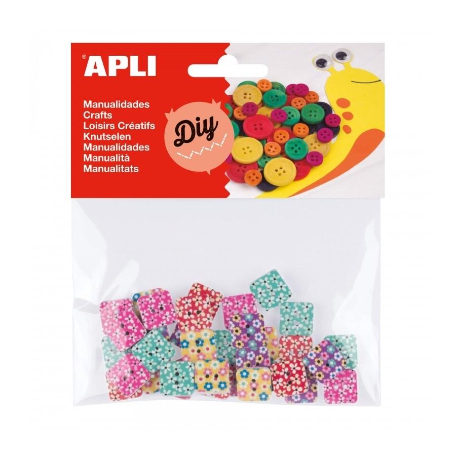 Botones de madera Apli 14787 estampados surtidos 35 unidades