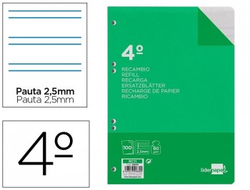 Recambio Liderpapel cuarto 100H pauta 2,5 2/4/6TAL.   6TC-03