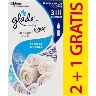 Recambio ambientador Glade Un toque J307276 2+1 Gratis 10ml Frescor de ropa