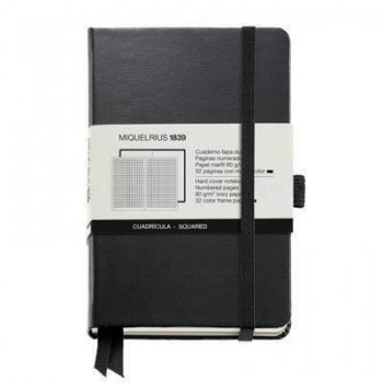 Cuaderno Miquelrius Rígido 90X140 96h. 5x5 80g. C/Goma Chromatic Negro MR8111