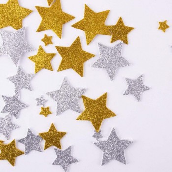 Formas goma eva Apli 18971 estrellas purpurina oro y plata adhesivas 50U