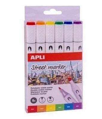 Rotulador doble punta Apli 18431 street marker blister 6 UDS.