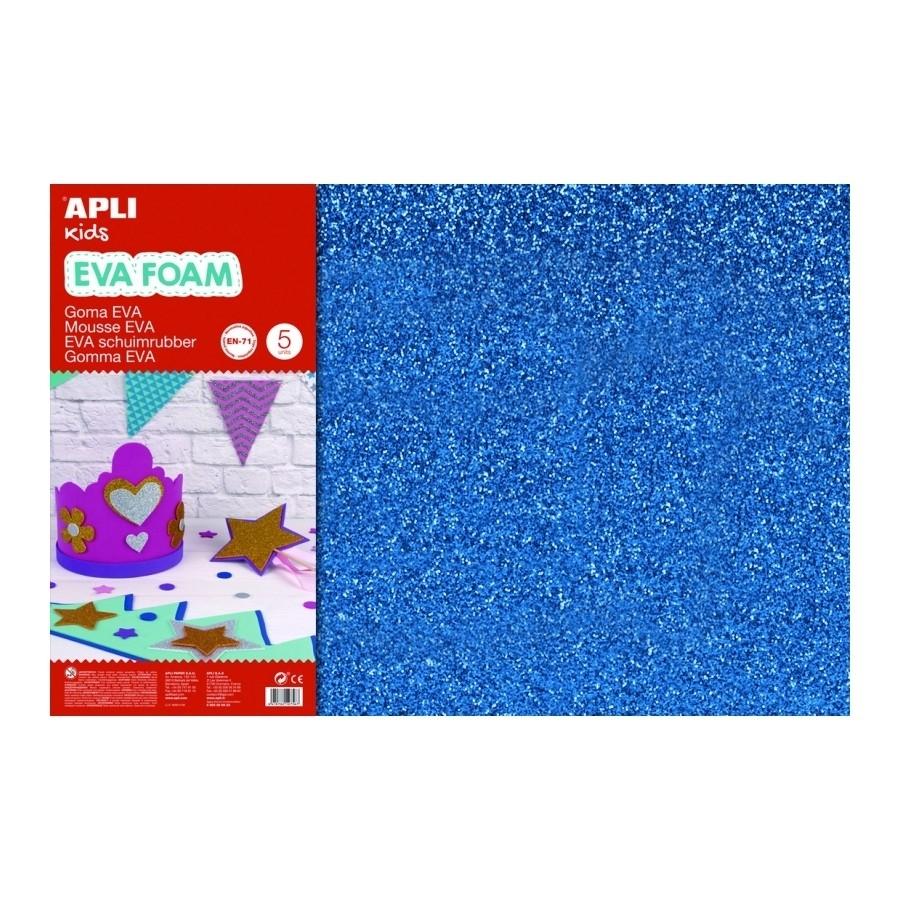 B.3 láminas goma eva purpurina Apli 2mm 60x40cm azul 13435
