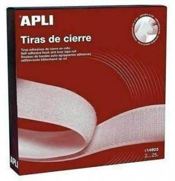 Rollo cinta Apli velcro 2X25M. blanco 14903