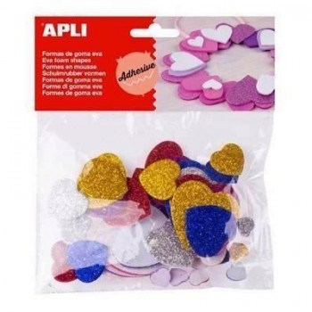 Corazones purpurina Goma Eva Apli 13484 Adhesivo B/50 STD.