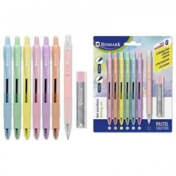 SET 6 BOLIGRAFOS CLIP PASTEL+PORTAMINAS+MINAS 329609