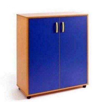 Armario melamina 2 puertas y 3 huecos 90x113x40cm desmontado haya puertas azules 731140400