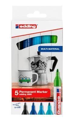 Pack con 5 marcadores permanentes Edding 3000. Colores surtidos fríos