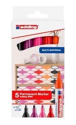 Pack con 5 marcadores permanentes Edding 3000. Colores surtidos cálidos