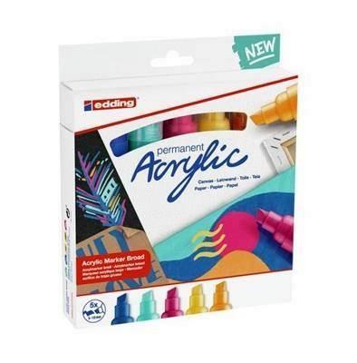 Pack con 5 marcadores acrílicos trazo ancho. Punta biselada 5-10mm. Colores surtidos abstractos