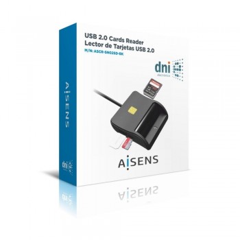 Lector de Tarjetas AISENS ASCR-SN02SD-BK   DNIe, SIM, SD, MicroSD, MMC (USB 2.0)