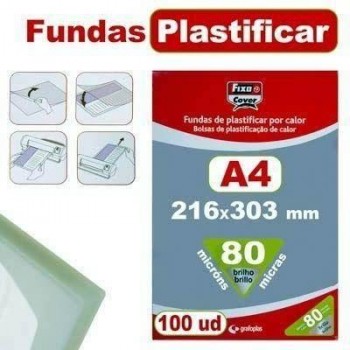 Carterita plastificar A4 216x303 paquete de 100 80 micras Fixo 01020100