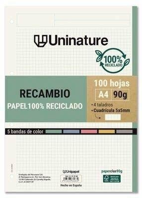 Recambios de papel A4 100h 90g 5x5mm UniNature 53392900 Grafoplas