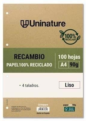 Recambios de papel A4 100h 90g liso UniNature 53392800 Grafoplas