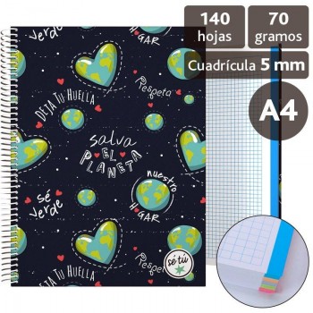 Forrado. Cuaderno Tapa Dura A4 PLANET 16502622 Grafoplas