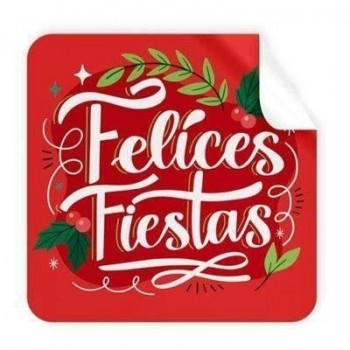 Etiqueta Arguval 47537 rollo de 250 felices fiestas roja cuadrada 40x40mm