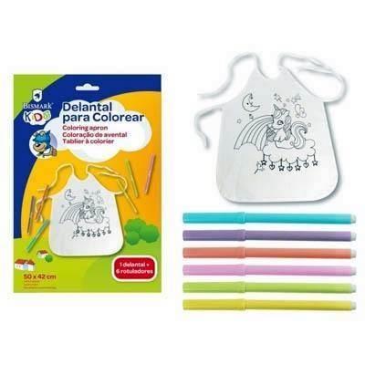 DELANTAL PARA COLOREAR + 6 ROTULADORES PASTEL 331897 BISMARK