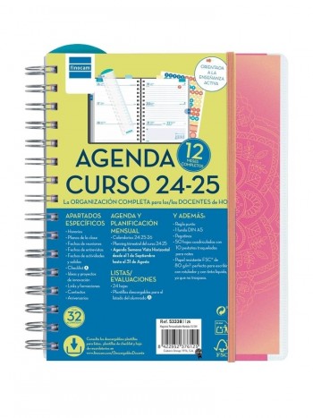 Agenda escolar 2024-2025 Finocam 4º semana vista Magistral personalizable mandala 533380125