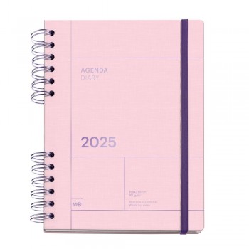 Agenda Miquelrius Anual 2025 164x218 Semana vista Plus Espiral Back to Basics Rosa MR34796