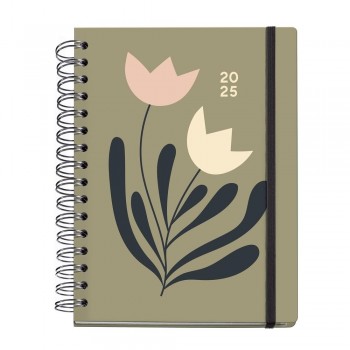 Agenda Miquelrius Anual 2025 168x218 Dia pagina Plus Espiral Jessica Nielsen Tulipanes MR34194