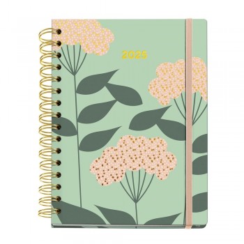 Agenda Miquelrius Anual 2025 168x218 Dia pagina Plus Espiral Jessica Nielsen Hortensias MR34196