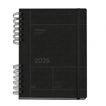 Agenda Miquelrius Anual 2025 164x218 Dia pagina Plus Espiral Back to Basics Negro MR34788