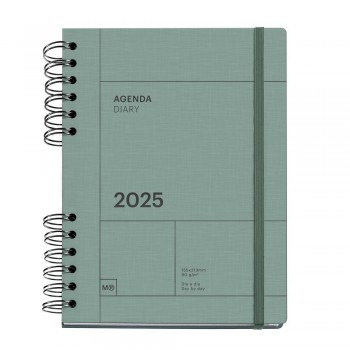 Agenda Miquelrius Anual 2025 164x218 Dia pagina Plus Espiral Back to Basics Verde MR34790