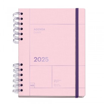 Agenda Miquelrius Anual 2025 164x218 Dia pagina Plus Espiral Back to Basics Rosa MR34791