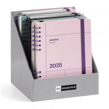 Expositor agendas anuales Miquelrius 2025 MR34478 Espiral Back to Basics 164x218 8 unidades