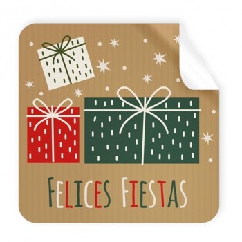 R.250 ETIQUETAS CUADRADAS KRAFT FELICES FIESTAS ARGUVAL 47540