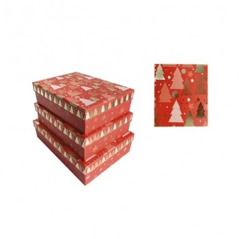 SET 3 CAJAS NAVIDAD ROJA ÁRBOLES ARGUVAL 48504