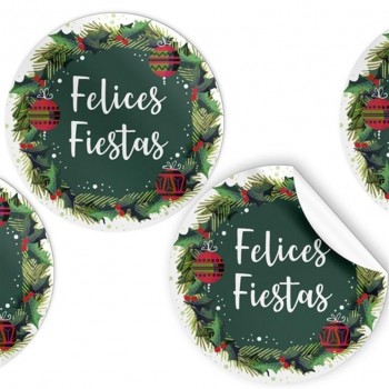 R.250 ETIQUETAS REDONDAS NAVIDAD Felices Fiestas ARGUVAL 48587