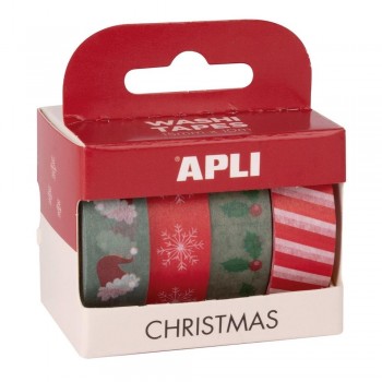 Cinta adhesiva papel Apli 19838 Washi Navidad Pack de 4 unidades surtidas